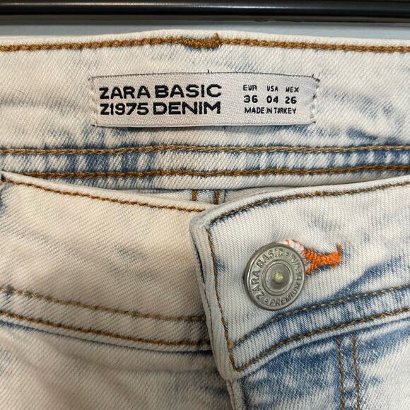 Zara Denim Skinny Jeans 4 Womens Light Wash Asym Raw Hem Casual Pockets - Picture 5 of 5